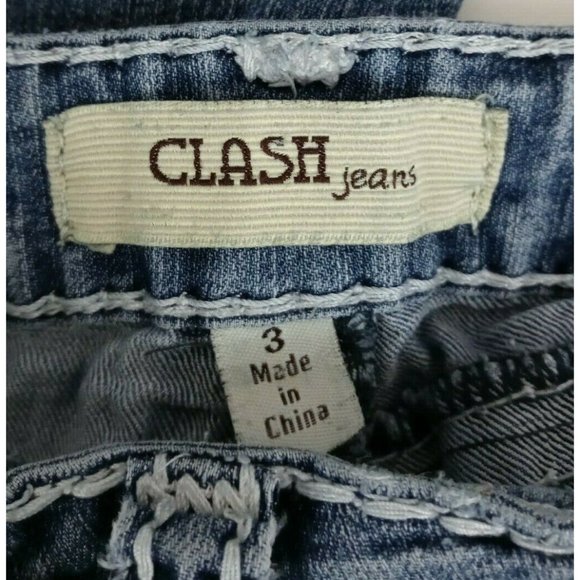 Clash Women's Distressed Whiskered Embroidered Jewel Frayed Cuff Jeans Size 3 - Picture 8 of 11